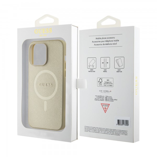 Guess Saffiano Hard Case Θήκη προστασίας από δερματίνη – iPhone 15 Pro Max (Μπεζ – GUHMP15XPSAHMCB)