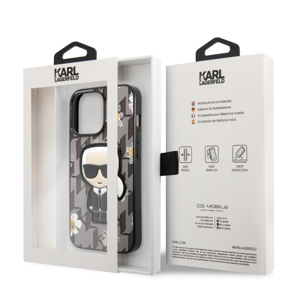 Karl Lagerfeld Flower Mono Ikonik Patch Case Θήκη προστασίας από δερματίνη – iPhone 13 Pro (Γκρι – KLHCP13LPMNFIK1)