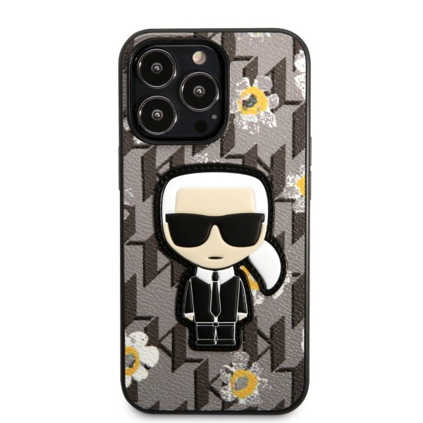 Karl Lagerfeld Flower Mono Ikonik Patch Case Θήκη προστασίας από δερματίνη – iPhone 13 Pro (Γκρι – KLHCP13LPMNFIK1)