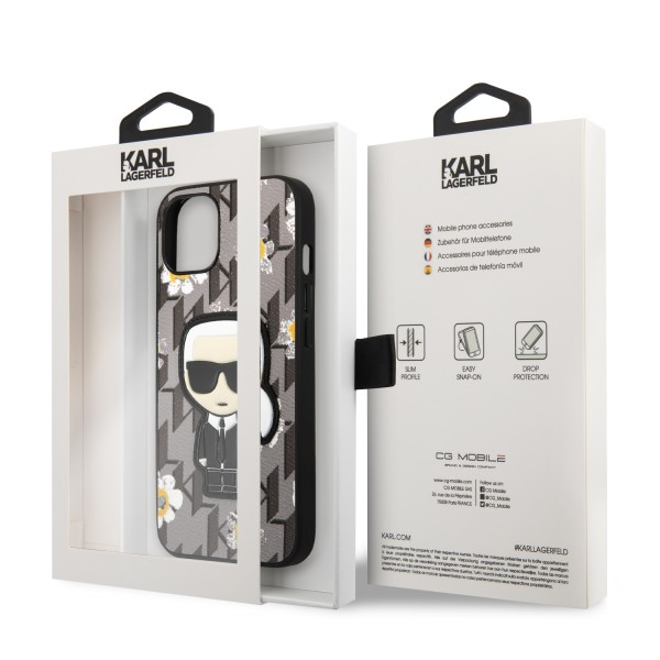 Karl Lagerfeld Flower Mono Ikonik Patch Case Θήκη προστασίας από δερματίνη – iPhone 13 (Γκρι – KLHCP13MPMNFIK1)