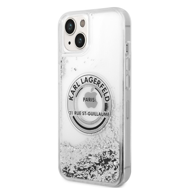 Karl Lagerfeld Liquid Glitter “Rue St.Guillaume Logo Collection” Translucent Case Θήκη προστασίας – iPhone 14 (Clear/Silver Glitter)