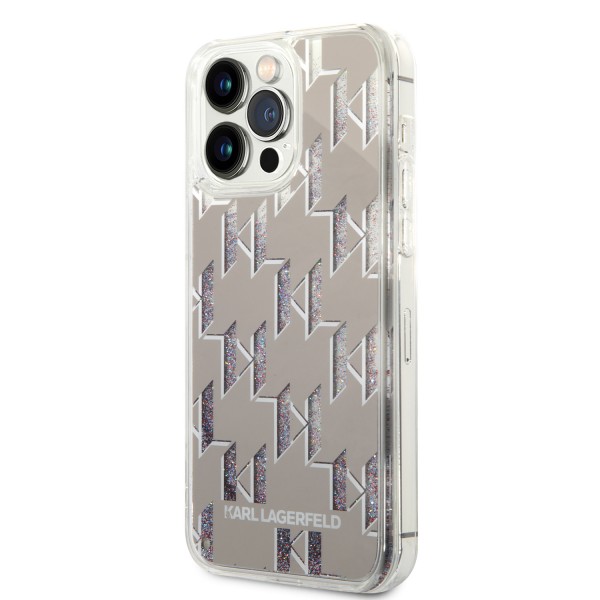 Karl Lagerfeld Monogram Liquid Glitter Case Θήκη προστασίας από σιλικόνη – iPhone 14 Pro Max (Ασημί – KLHCP14XLMNMS)