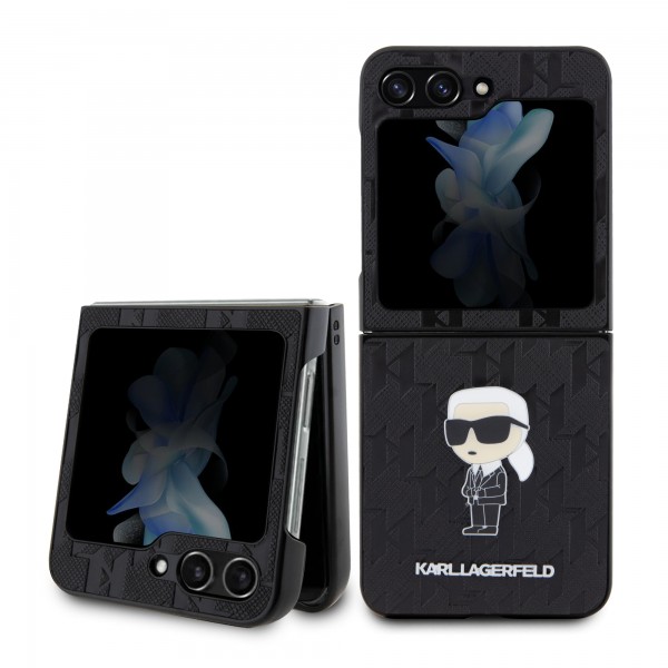 Karl Lagerfeld Monogram Ikonik Pin Saffiano Case Θήκη προστασίας από δερματίνη – Galaxy Z Flip 5 (Black – KLHCZF5SAPKINPK)