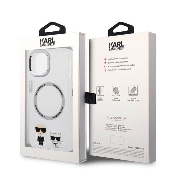 Karl Lagerfeld Magsafe Ringstand Case IML Ring Karl+Choupette Θήκη προστασίας από σκληρό πλαστικό για iPhone 14 Plus (Clear – KLHMP14MHKCT)