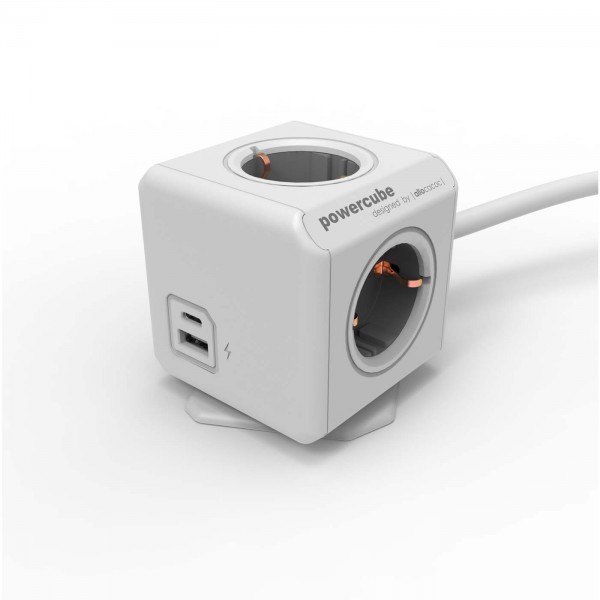 Allocacoc® PowerCube |Extended Duo USB A+C| Πολύπριζο 4 θέσεων & 1xUSB/1xUSB-C με καλώδιο επέκτασης 1,5 μέτρo - Γκρι - 10436/DEEUAC