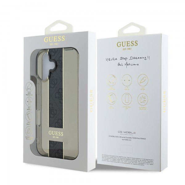 Guess Translucent IML 4G Middlestripe Case Θήκη προστασίας από σιλικόνη – iPhone 16 (Μαύρο – GUHCP16SHS4PPK)