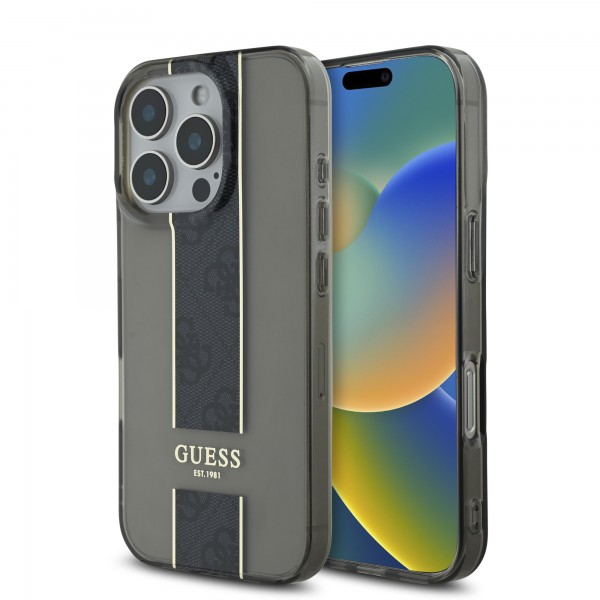 Guess Translucent IML 4G Middlestripe Case Θήκη προστασίας από σιλικόνη – iPhone 16 Pro Max (Μαύρο – GUHCP16XHS4PPK)