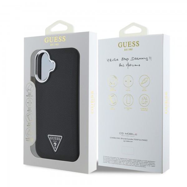 Guess “Triangle Logo” Grained PU Case Θήκη προστασίας από δερματίνη – iPhone 16 (Μαύρο – GUHMP16SPGTSPSK)