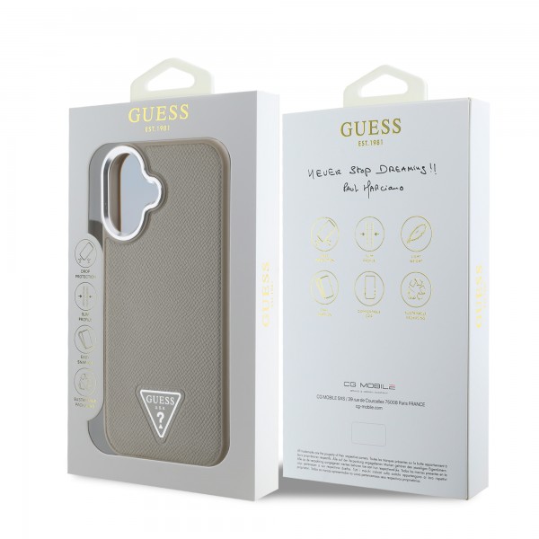 Guess “Triangle Logo” Grained PU Case Θήκη προστασίας από δερματίνη – iPhone 16 (Καφέ – GUHMP16SPGTSPSW)