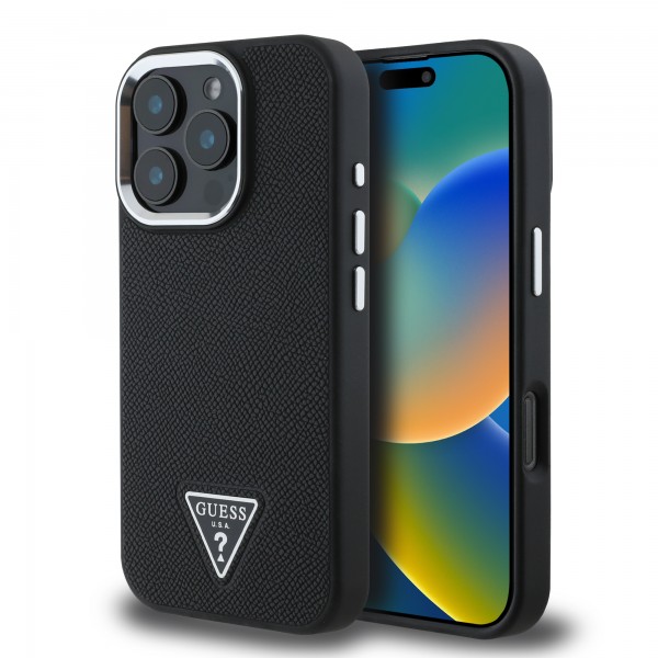 Guess “Triangle Logo” Grained PU Case Θήκη προστασίας από δερματίνη – iPhone 16 Pro Max (Μαύρο – GUHMP16XPGTSPSK)