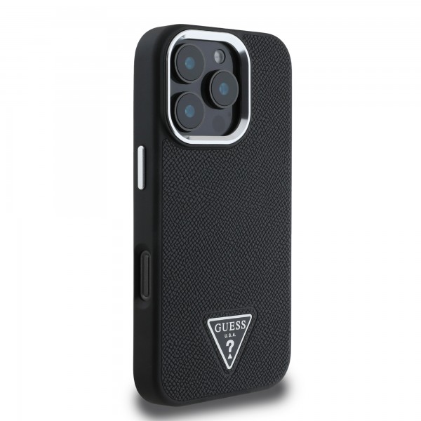 Guess “Triangle Logo” Grained PU Case Θήκη προστασίας από δερματίνη – iPhone 16 Pro Max (Μαύρο – GUHMP16XPGTSPSK)