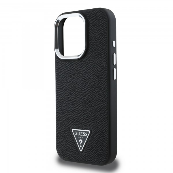 Guess “Triangle Logo” Grained PU Case Θήκη προστασίας από δερματίνη – iPhone 16 Pro Max (Μαύρο – GUHMP16XPGTSPSK)