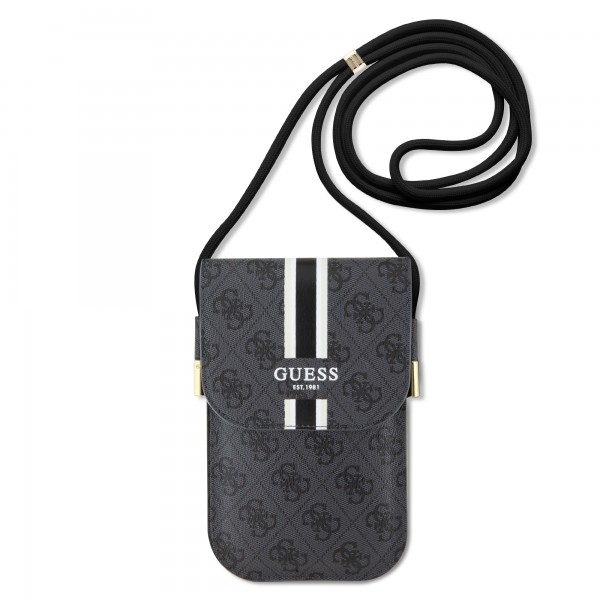 Guess “US Wallet 4G Stripes” Pouch with cord Τσαντάκι κατάλληλο για smartphone Small / Medium (170x95mm) με κορδονάκι (Μαύρο – GUOWBP4RPSK)