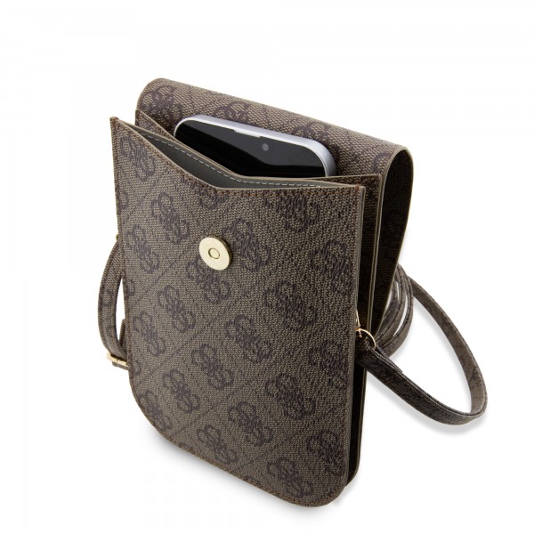 Guess “Wallet 4G Stripes” Pouch with cord Τσαντάκι κατάλληλο για smartphone Small / Medium (170x95mm) με κορδονάκι (Καφέ – GUWBP4RPSW)