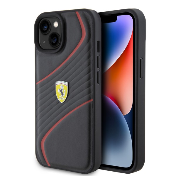 Ferrari Twist Metal Logo Hard Case Θήκη προστασίας από δερματίνη – iPhone 15 Black #FEHCP15SPTWK