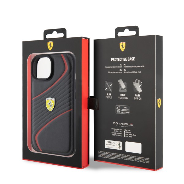 Ferrari Twist Metal Logo Hard Case Θήκη προστασίας από δερματίνη – iPhone 15 Black #FEHCP15SPTWK