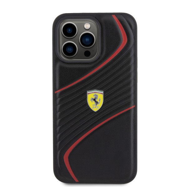 Ferrari Twist Metal Logo Hard Case Θήκη προστασίας από δερματίνη – iPhone 15 Pro Max Black #FEHCP15XPTWK