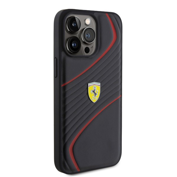 Ferrari Twist Metal Logo Hard Case Θήκη προστασίας από δερματίνη – iPhone 15 Pro Max Black #FEHCP15XPTWK