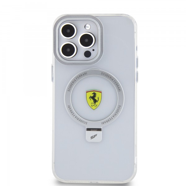 Ferrari Magsafe Ringstand Case – Θήκη προστασίας από σκληρό πλαστικό για iPhone 15 Pro Max (Silver – FEHMP15XUSCAS)