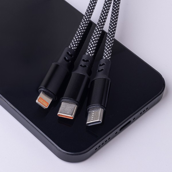 Maxlife ALLin1 cable - Καλώδιο φόρτισης και μεταφοράς δεδομένων  USB + USB-C - Lightning + 2x USB-C 1 μέτρου 66W - μαύρο (OEM0101379)