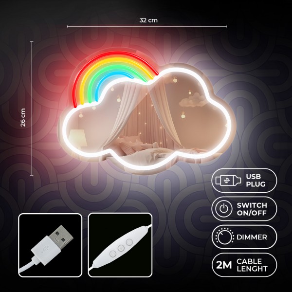 Forever Light Neon Mirror LED Cloud/Multicolor - Διακοσμητικός Καθρέπτης με LED Neon