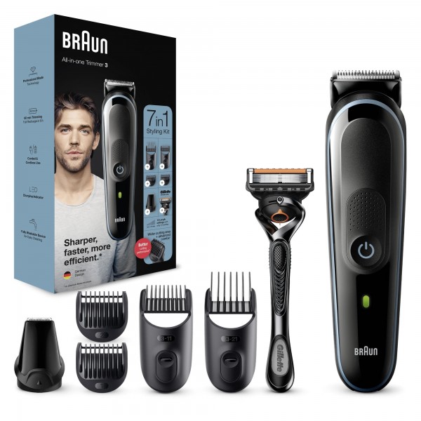 Braun All-In-One Trimmer 3 Επαναφορτιζόμενη Κουρευτική Μηχανή Μαύρο-Μπλε MGK3345