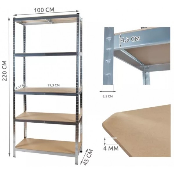 Ραφιέρα Dexion Γαλβανιζέ με 5 Ράφια 100x45x220εκ. 00023766