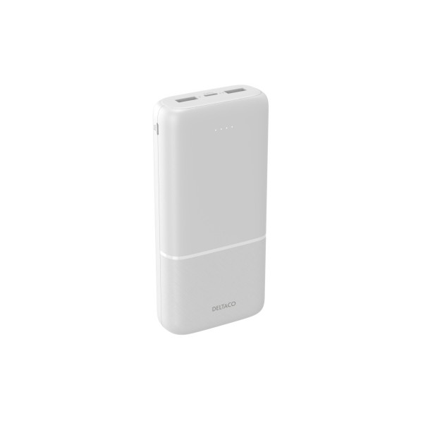 Deltaco Power bank 20 000 mAh, 2x USB-A, 1x USB-C, Pass-through Charging Λευκό PB-C1006