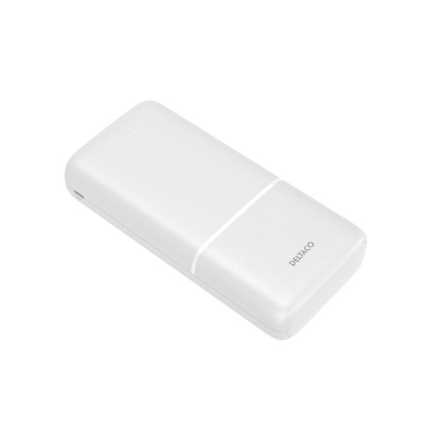 Deltaco Power bank 20 000 mAh, 2x USB-A, 1x USB-C, Pass-through Charging Λευκό PB-C1006