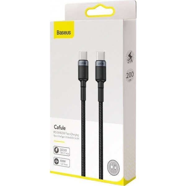 Baseus καλώδιο USB Type-C CATKLF-ALG1, 20V 5A 100W, 2m, μαύρο-γκρι