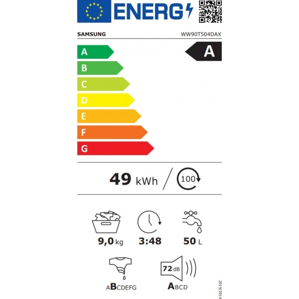 Samsung Πλυντήριο Ρούχων 9kg με Ατμό 1400 Στροφών Γκρι WW90T504DAX