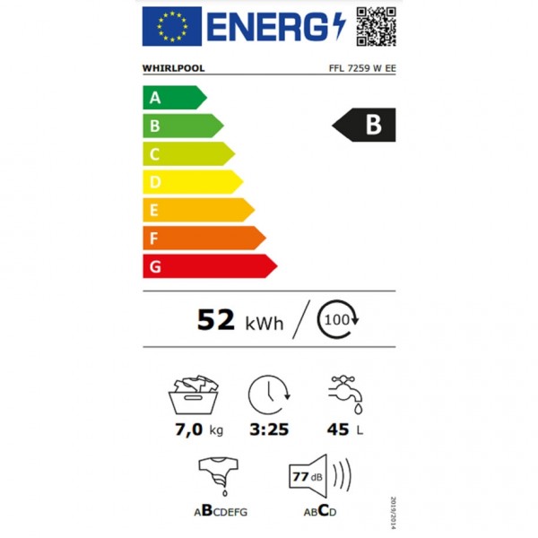 Whirlpool Πλυντήριο Ρούχων 7kg 1200 Στροφών FFL 7259 W EE