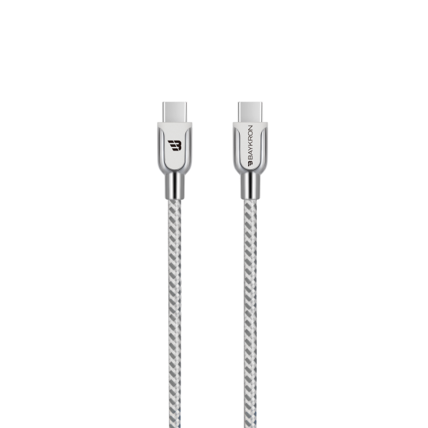 Baykron Καλώδιο Φόρτισης Type C σε Type C Basic Braided Charge and Sync 20V 3A 1,2m Ασημί BKR-BL-C2C-001-W