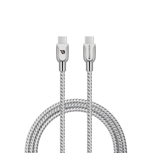 Baykron Καλώδιο Φόρτισης Type C σε Type C Basic Braided Charge and Sync 20V 3A 1,2m Ασημί BKR-BL-C2C-001-W