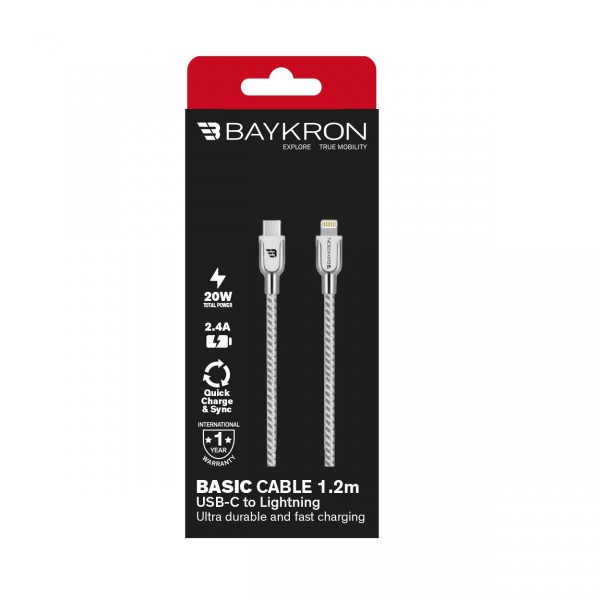 Baykron Καλώδιο Φόρτισης Type C σε Lightning Basic Braided Charge and Sync 20W 1.2m Ασημί BKR-BL-C2L-001-W