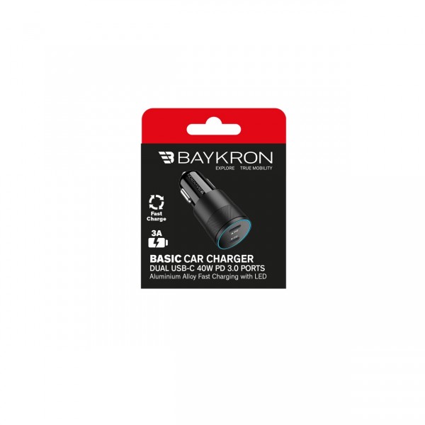 Baykron Φορτιστής Αυτοκινήτου Basic 2x Type C 40W Μαύρος BKR-BL-40W-2C-B