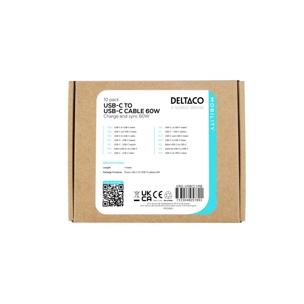 DELTACO USB-C to USB-C καλώδιο, Black GNG-USBCC1MB