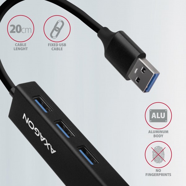 Axagon USB-A 3.2 HUB 3x USB-A + Ethernet Gigabit LAN, 20cm Μεταλλικό Μαύρο HMA-GL3A