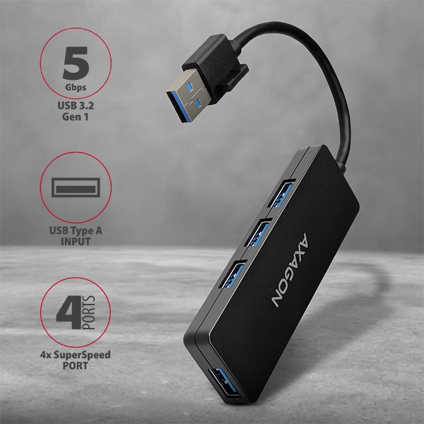 Axagon HUB 4x USB3.2 Gen 1 SLIM Καλώδιο 14cm Type-A HUE-G1A