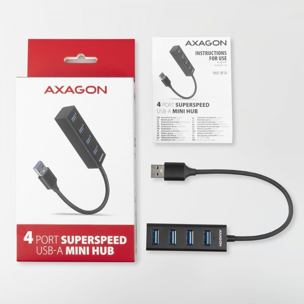 Axagon USB-A HUB 4x USB-A 3.2 Gen 1 Μεταλλικό Καλώδιο 20cm Μαύρο HUE-M1A