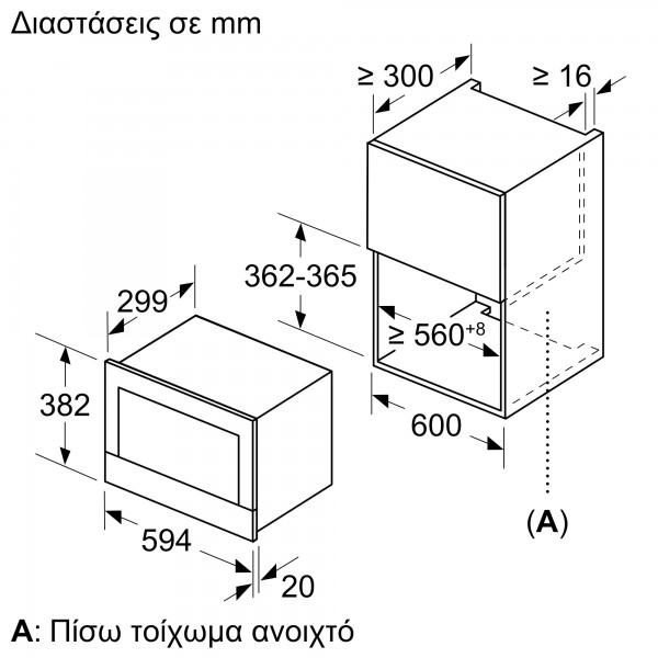 Bosch Εντοιχιζόμενος Φούρνος Μικροκυμάτων 21lt Μαύρος BFL634GB1