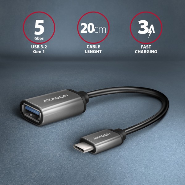 Axagon Αντάπτορας USB 3.2 Gen 1 Type-C Αρσενικό σε Type-A Θηλυκό 0,2m, 3A, ALU RUCM-AFAC