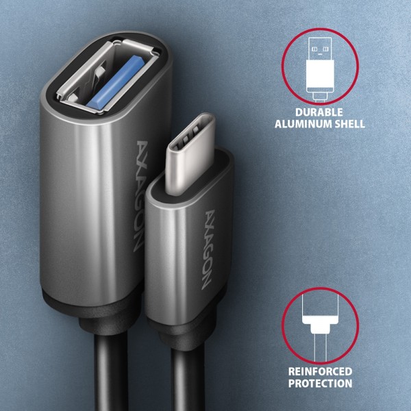 Axagon Αντάπτορας USB 3.2 Gen 1 Type-C Αρσενικό σε Type-A Θηλυκό 0,2m, 3A, ALU RUCM-AFAC