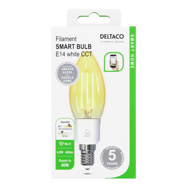 Deltaco Smart Home Λάμπα LED E14 WiFI 4.5W 1800K-6500K SH-LFE14C35