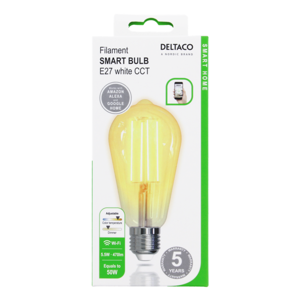 Deltaco Smart Home Λάμπα LED E27 WiFI 5.5W 1800K-6500K SH-LFE27ST64