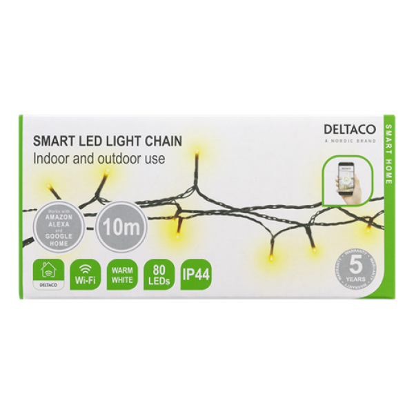 Deltaco Smart Home WiFi Λαμπάκια Γιρλάντα LED 10m 80 led adapter IP44WW SH-LW10M