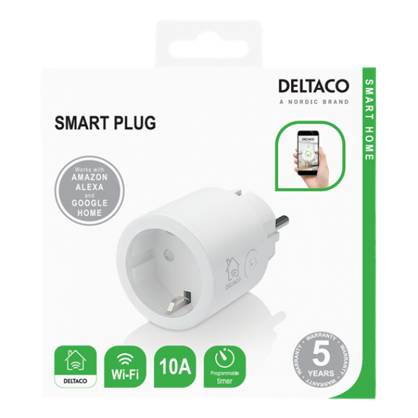 Deltaco smart home switch, WiFi  .4GHz, 1xCEE 7/3, 10A, 
timer, 220-240 SH-P01