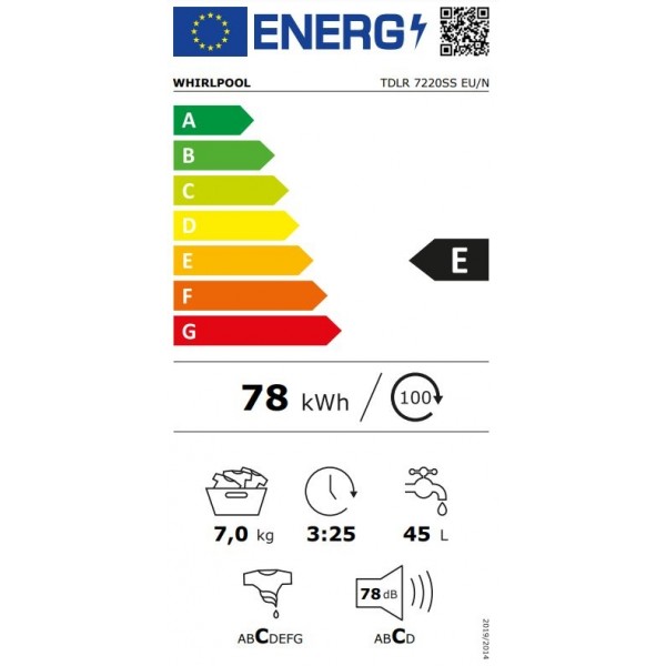 Whirlpool Πλυντήριο Ρούχων Άνω Φόρτωσης 7kg 1200 Στροφών TDLR 7220SS EU/N