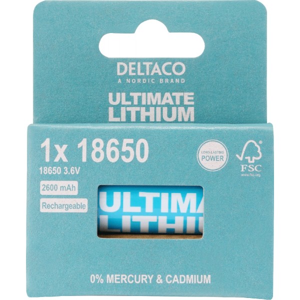 DELTACO Ultimate Μπαταρία Λιθίου 3.6V 18650 1 τεμάχιο Οικολογική FSC Συσκευασία ULT-18650-1P