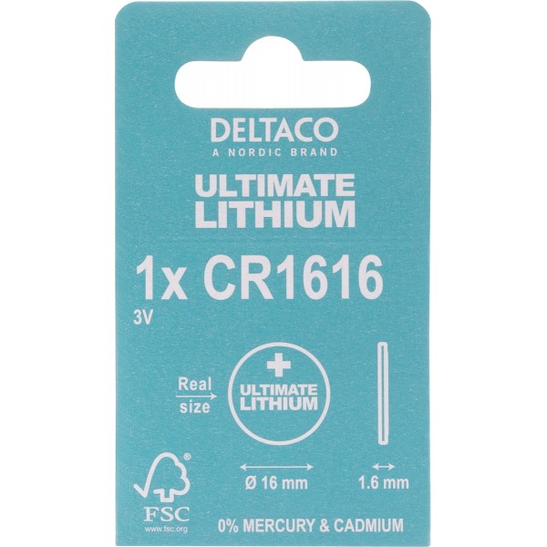 DELTACO Ultimate Μπαταρία Λιθίου 3V CR1616 button cell 1 τεμάχιο Οικολογική FSC Συσκευασία ULT-CR1616-1P